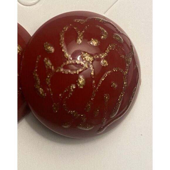 Vintage Avon Earrings Red Gold Splatter Sparkle Round Pierced Holiday 80s 1” - Picture 3 of 7
